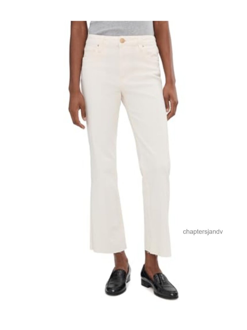 High-Rise Ankle Flare Jeans Raw Hem Relaxed Fit Cropped Denim